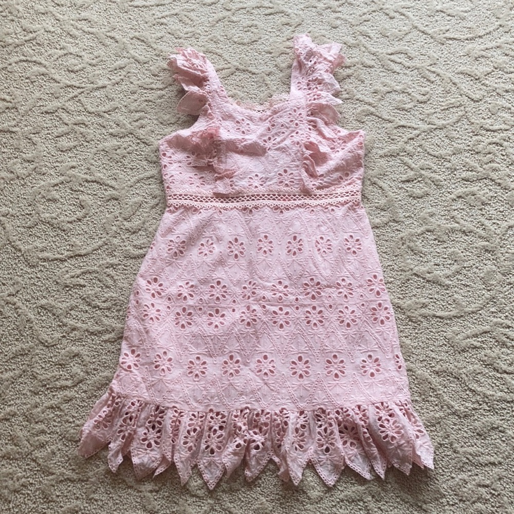 Girls Pink Eyelet Lace Dress